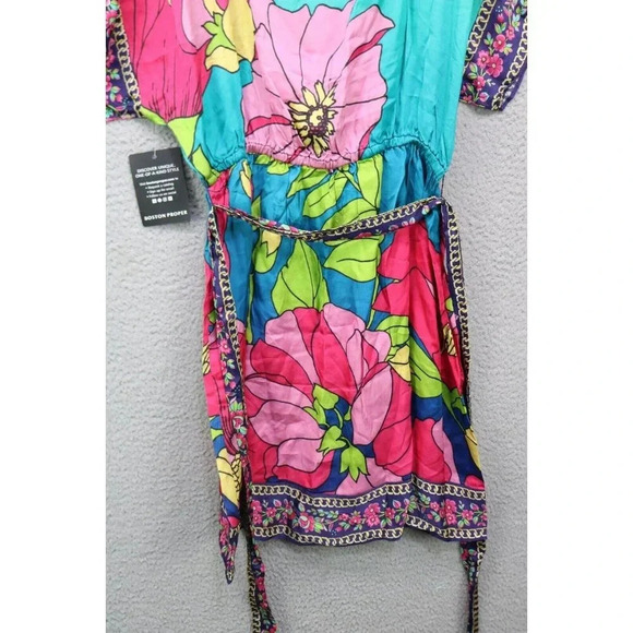 Boston Proper Silky Floral Dress-Size Small-Belted-Cold Shoulder-New w/Tags - Picture 10 of 11